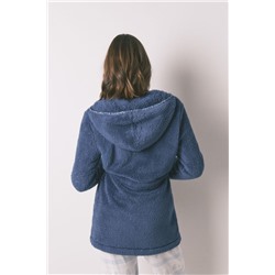 Bata midi capucha polar azul lurex
