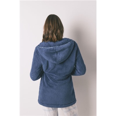 Bata midi capucha polar azul lurex