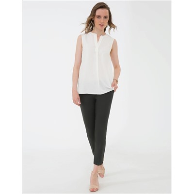 Ekru Slim Fit Kolsuz Gömlek