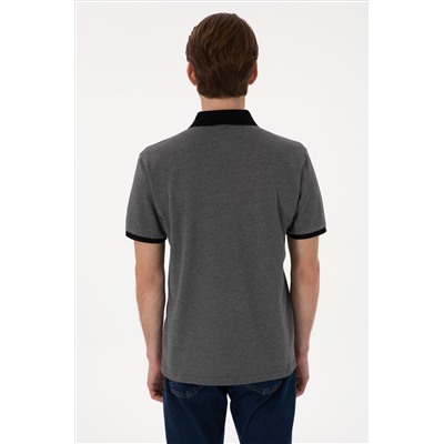Erkek Regular Fit Polo Yaka Antrasit Melanj Basic Tişört