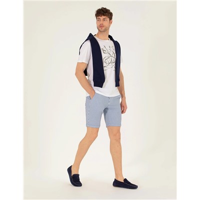 Koyu Mavi Slim Fit Beli Lastikli Şort Şort