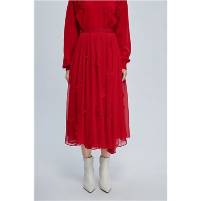 Falda midi de seda Rojo