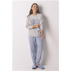 Pijama largo algodón Mickey gris