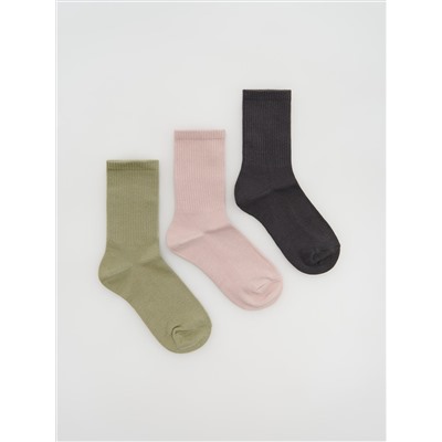 Socken aus Rippstrick mit hohem Baumwollanteil, 3er-Pack