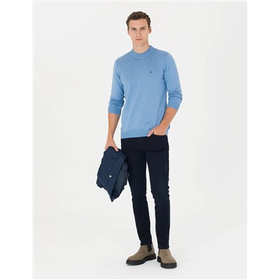 Mavi Melanj Slim Fit Çeyrek Yaka Basic Triko Kazak