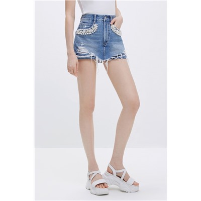 Falda pantalón de vaquero de tiro alto Azul claro