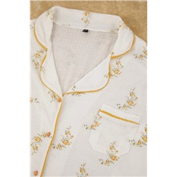 Çok Renkli Çiçek Desenli Biyeli Gömlek Yaka Dokulu Örme Pijama Takımı TBBAW26AI00039