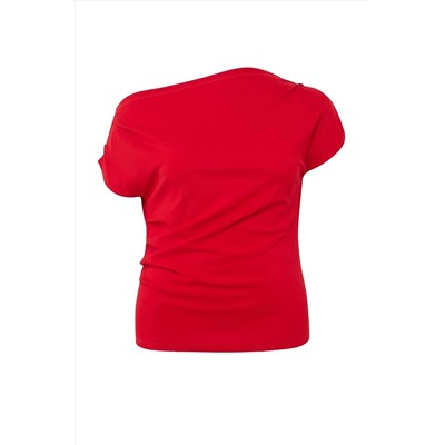Kırmızı Krep Örme Büyük Beden Bluz TBBSS25AF00119