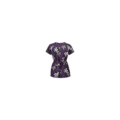 UA Vibrant Blossoms Black Mock Wrap Scrub Top