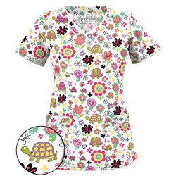 UA Slowpoke White Print Scrub Top
