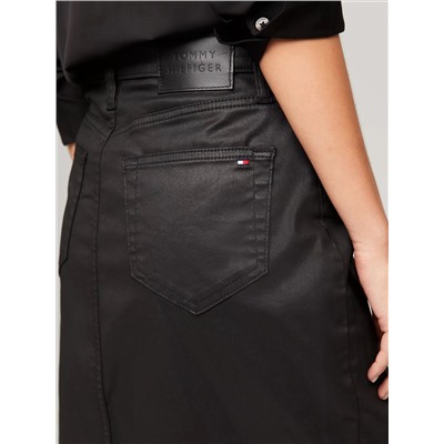 Black Coated Denim Skirt