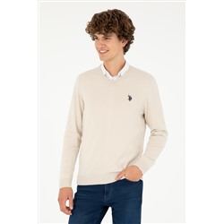 Erkek Slim Fit V Yaka Taş Basic Kazak