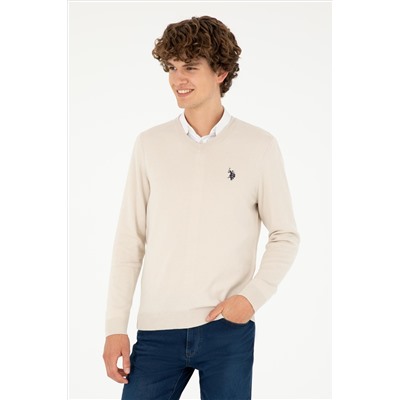 Erkek Slim Fit V Yaka Taş Basic Kazak
