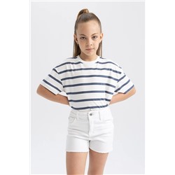 Defacto Kız Çocuk Oversize Fit Desenli Kısa Kollu Tişört B0429A823HS