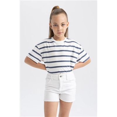 Defacto Kız Çocuk Oversize Fit Desenli Kısa Kollu Tişört B0429A823HS