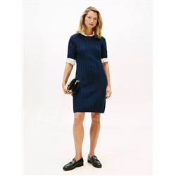 Short-Sleeve Cable Knit Sweater Dress
