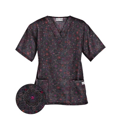 UA Soft Stitch Black Print Scrub Top