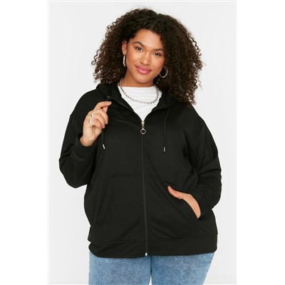 Siyah Kapüşonlu Fermuarlı İnce Örme Sweatshirt TBBSS22SW0169
