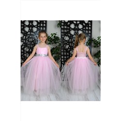 KT PERA BABY Kız Çocuk Açık Pembe Uzun Pamuk Koza Elbise PERA1038
