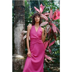 VESTIDO MIDI ESCOTE HALTER CON LINO