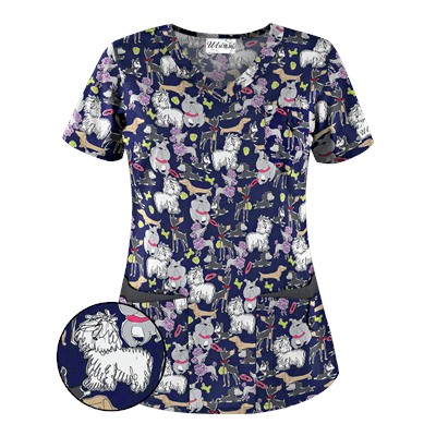 UA Dog Park Navy Print Scrub Top