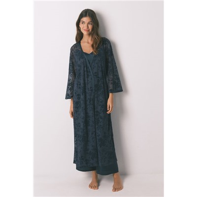 Bata holgada larga satén azul