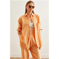 Olalook, Kadın Somon Oversize Basic Müslin Gömlek GML-19001217
