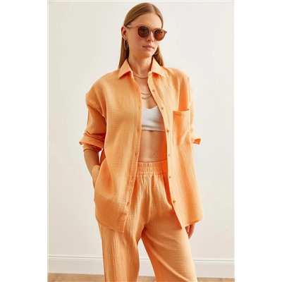 Olalook, Kadın Somon Oversize Basic Müslin Gömlek GML-19001217