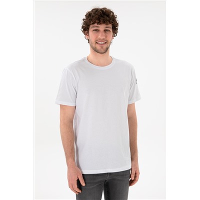Erkek Regular Fit Bisiklet Yaka Beyaz Basic Tişört