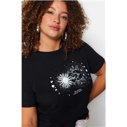 Siyah Bisiklet Yaka %100 Pamuk Örme T-Shirt TBBSS23BF00030