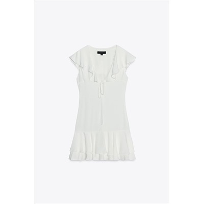 SHORT RUFFLED DRESS WITH TIE
