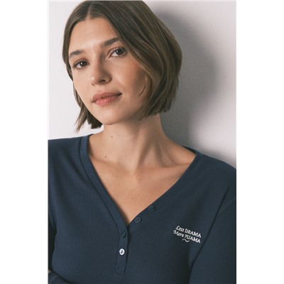 Camiseta manga larga waffle azul