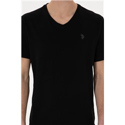 Erkek Regular Fit V Yaka Siyah Basic Tişört