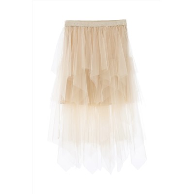 Falda avolantada de gasa Beige