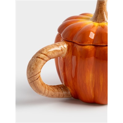 Кружка, 450 мл, с крышкой, керамика, оранжевая, Тыква, Bright pumpkin
