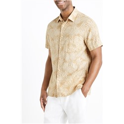 Camisa regular fit de lino - Beige