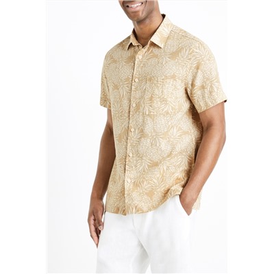 Camisa regular fit de lino - Beige