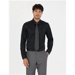 Siyah Slim Fit Uzun Kollu Basic Gömlek