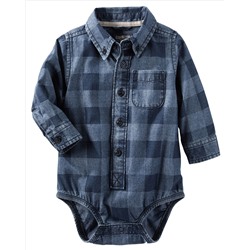 Buffalo Check Chambray Button-Front Bodysuit