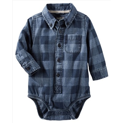 Buffalo Check Chambray Button-Front Bodysuit