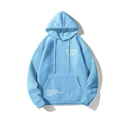 AltamiraUnisex Bebe Mavisi Happiest Baskılı Oversize Kapşonlu Sweatshirt