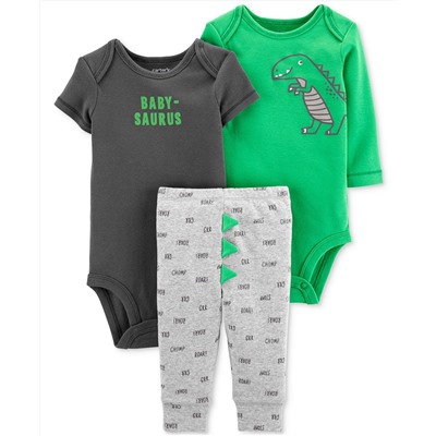 Carter's Baby Boys 3-Pc. Dino-Print Cotton Bodysuits & Pants Set
