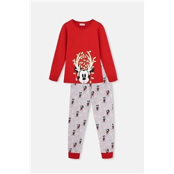 Dagi Kırmızı Bisiklet Yaka Uzun Kol Mini Baskılı Lisans Pijama Takımı 22WG17316BB_KIR
