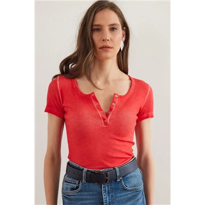 Olalook, Kadın Yıkamalı Mercan Çıtçıtlı Kaşkorse Bluz BLZ-19000171