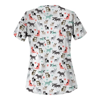 UA Doggy Dog White Print Scrub Top