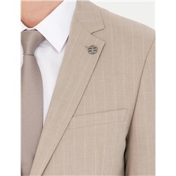 Bej Ekstra Slim Fit Çizgili Takım Elbise