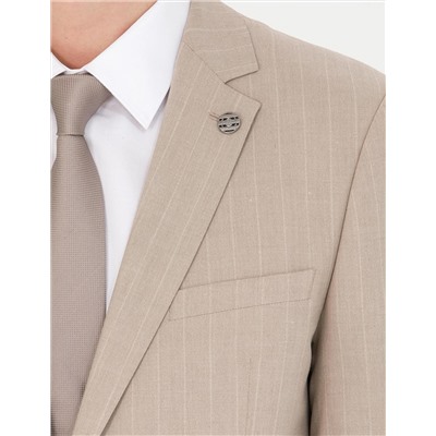 Bej Ekstra Slim Fit Çizgili Takım Elbise