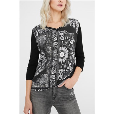 Camiseta boho manga tres cuartos