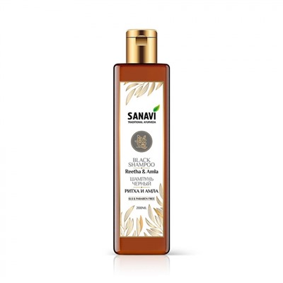 SANAVI Shampoo black Ritha and amla Шампунь черный ритха и амла 200мл
