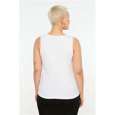 Siyah-Beyaz Basic Fitilli 2'li Paket Kare Yaka Örme Büyük Beden Atlet TBBSS22AL0024
